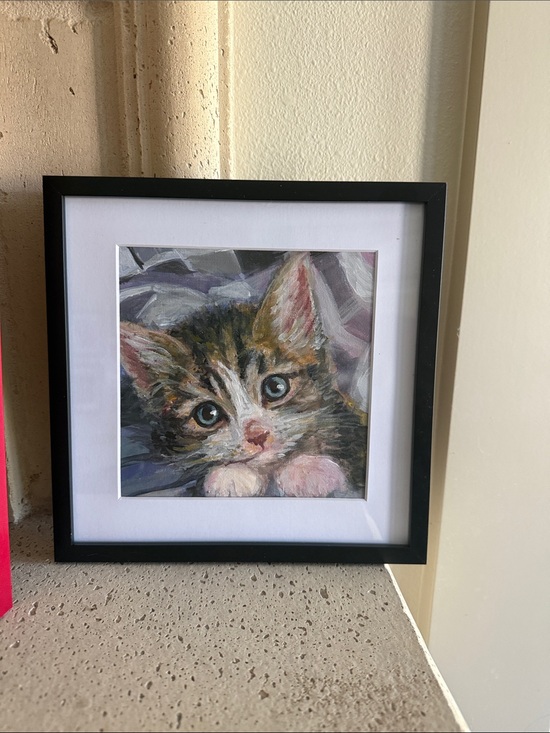 Original Use Other - Adorable Kitten Original Mixed Media Painting on 6”x 6” Canvas Panel
